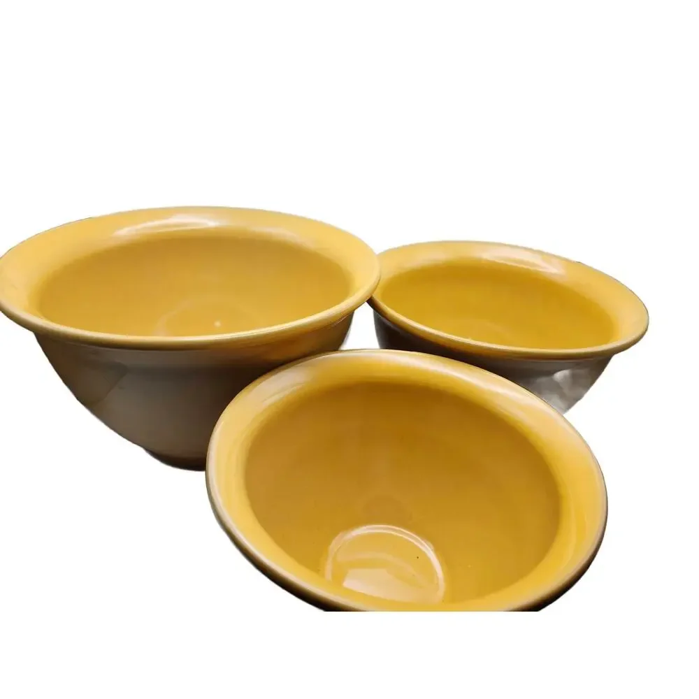Vintage Yellow Gold Pottery Nesting Bowls, Set of 3, Made in Portugal